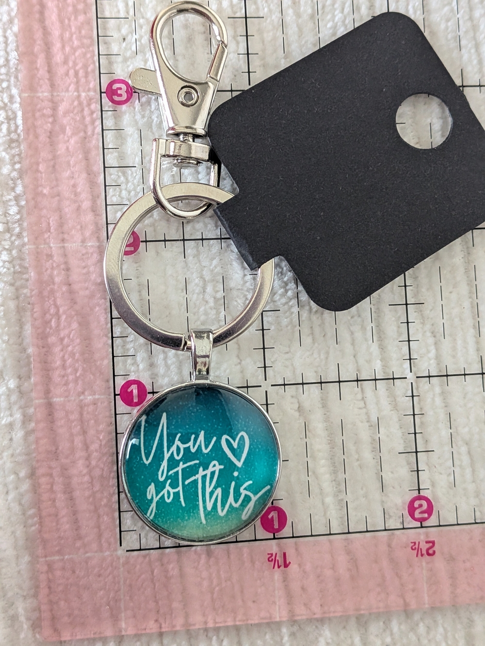 Inspirational "You Got This" Keychain Teal Blue Swivel Clasp Metal Glass - Picture 6 of 7